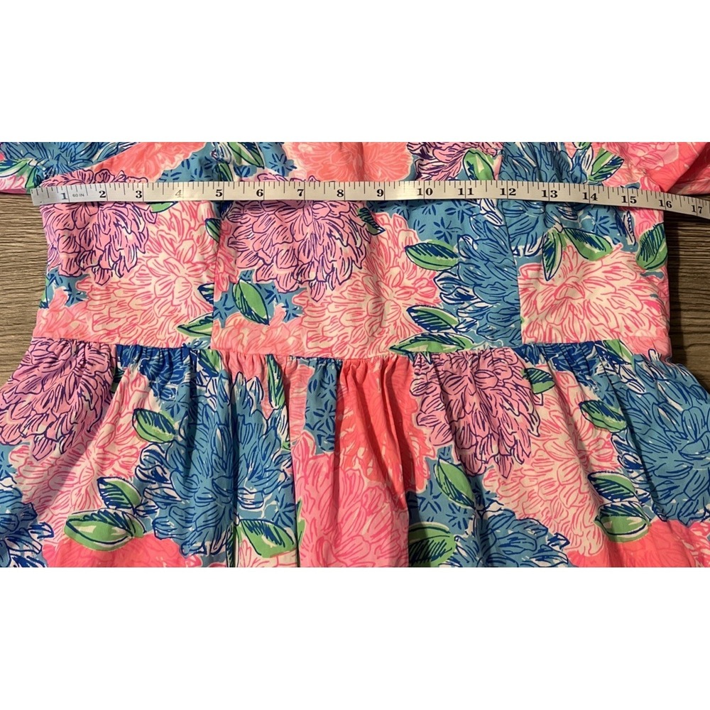 Lilly Pulitzer Kay Baby Doll Short Puff Sleeve Bodice Cups Top Size 8 Neon Bloom - Picture 7 of 9